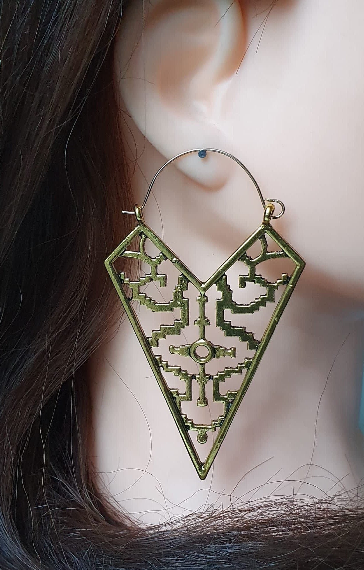 Large Gold Tribal Textured Cut Out Bohemian Patterned Hoop Earrings