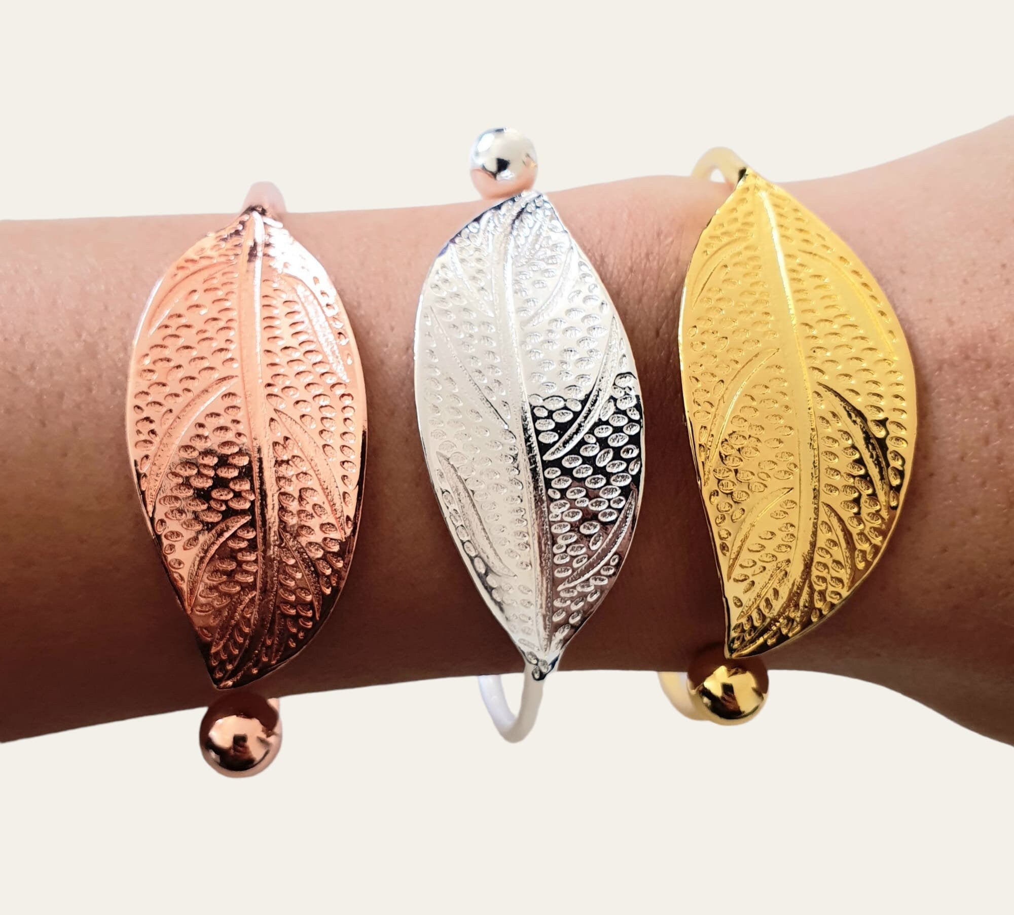 Rose Gold Leaf Shape Textured Bangle