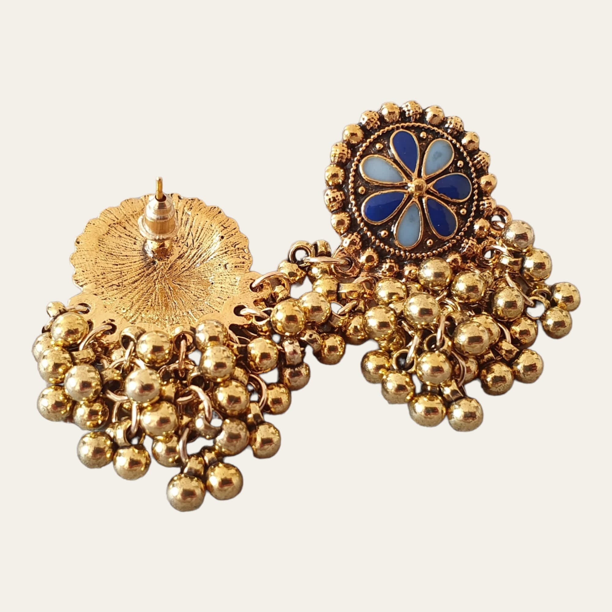 Gold Indian Chandelier Jhumki Floral Earrings