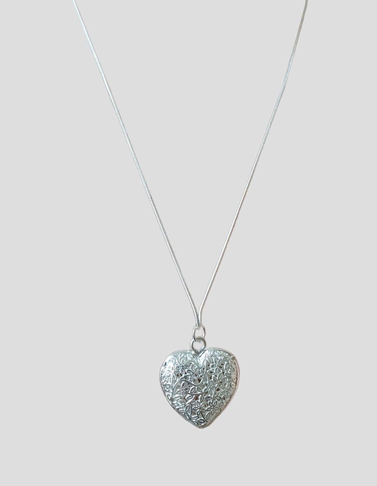 Large Silver 925 Cut Out Floral Heart Pendant and Necklace