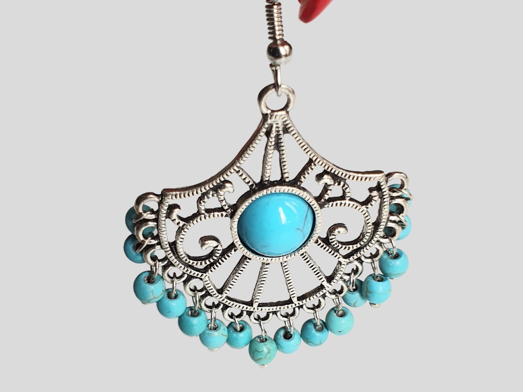 Aqua Blue Silver Ball Indian Jhumka Earrings