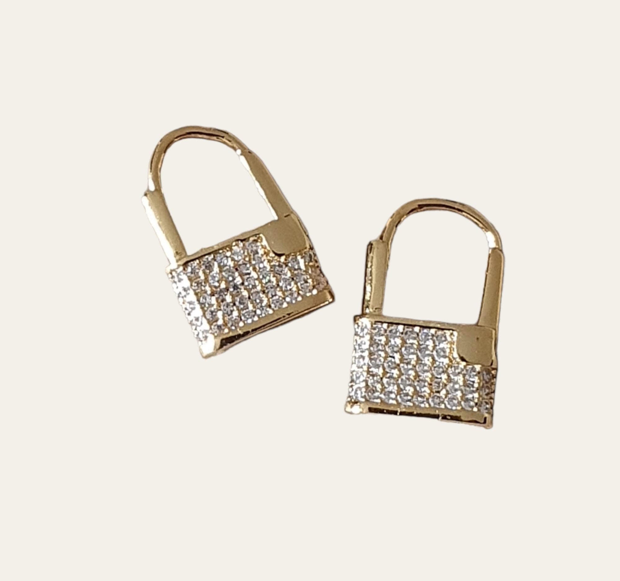 Gold Small Swarovski Crystal Padlock Hoop Earrings