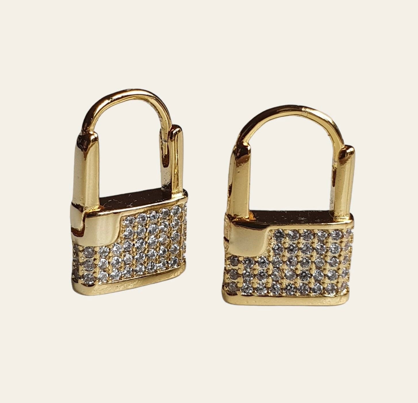 Gold Small Swarovski Crystal Padlock Hoop Earrings