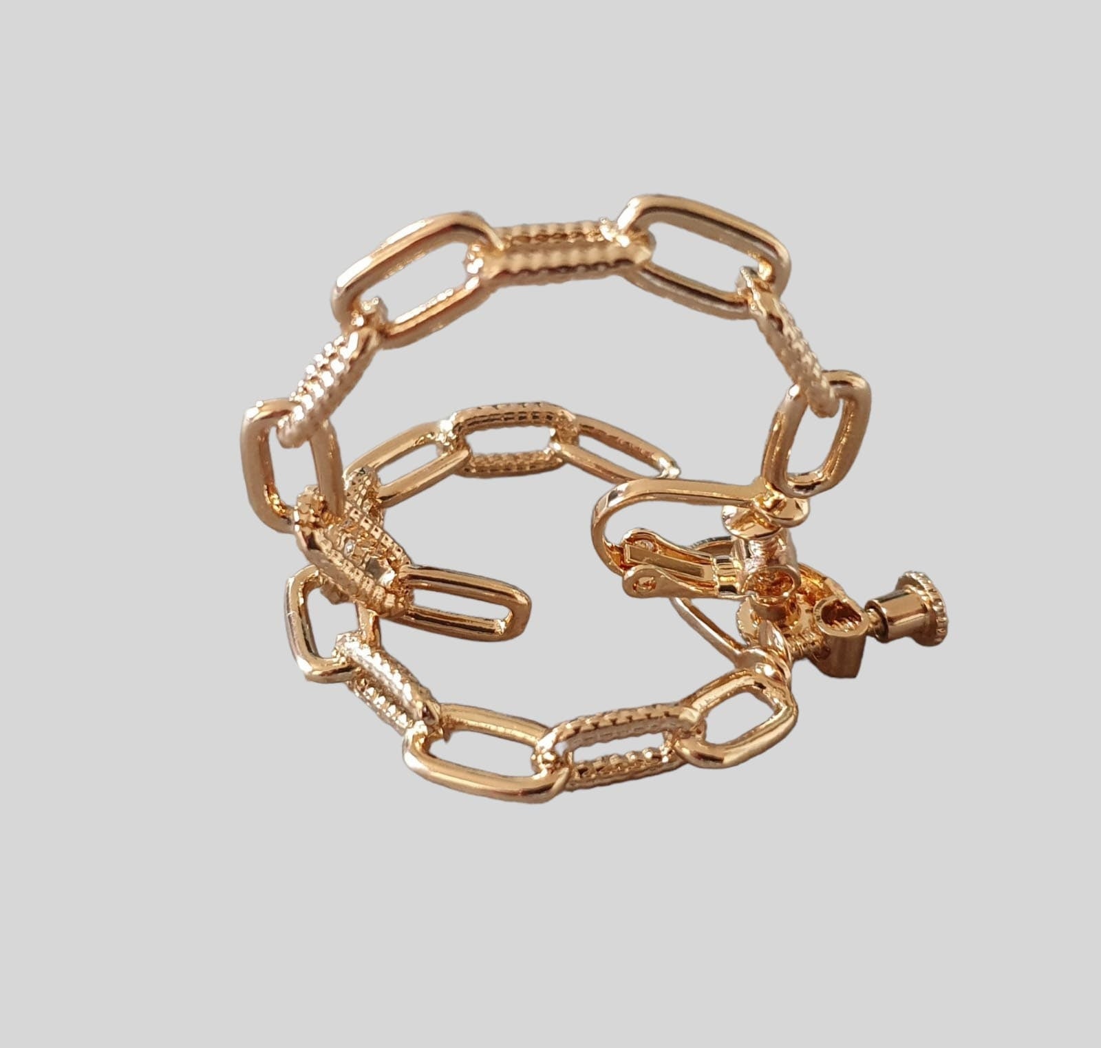 Large Gold Textured Link Chain Clip-On Hoop Earrings