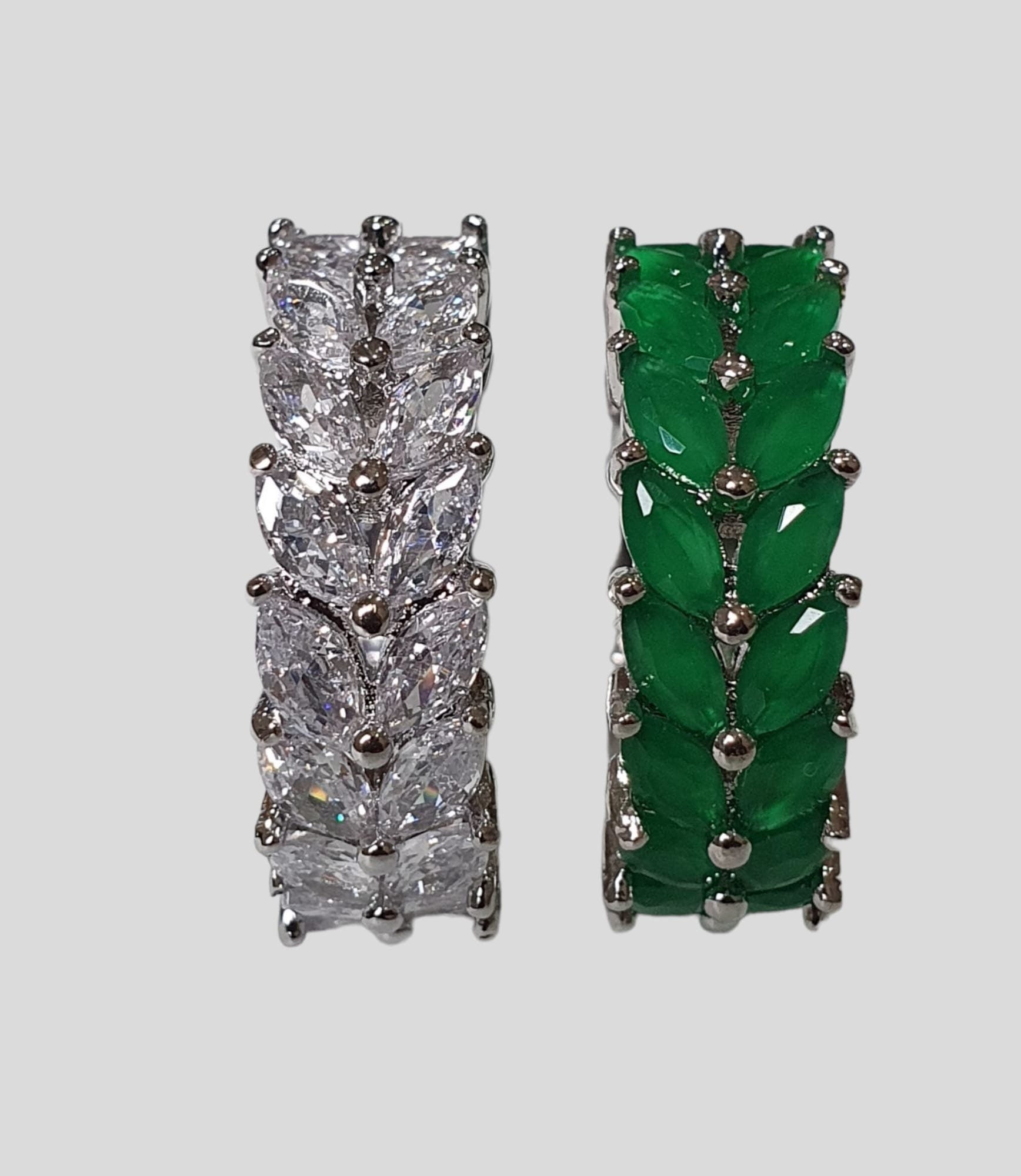 Silver Green Swarovski Crystal Leaf Ring