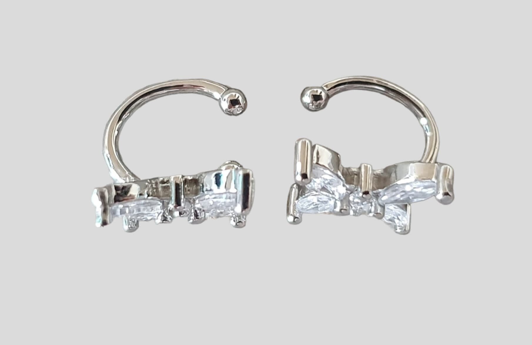 Silver Swarovski Crystal Butterfly Clip-on Ear Cuff Earrings