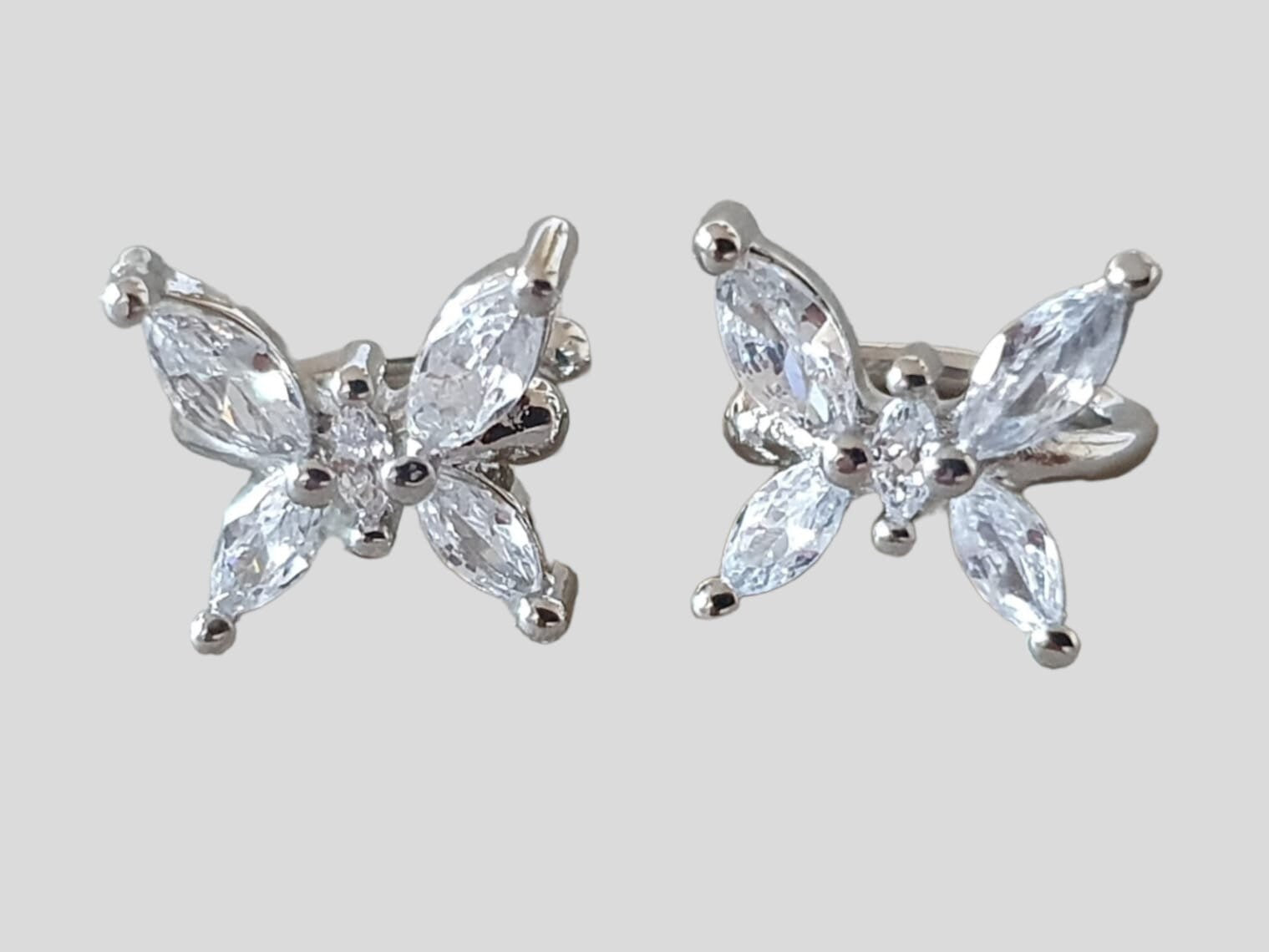 Silver Swarovski Crystal Butterfly Clip-on Ear Cuff Earrings
