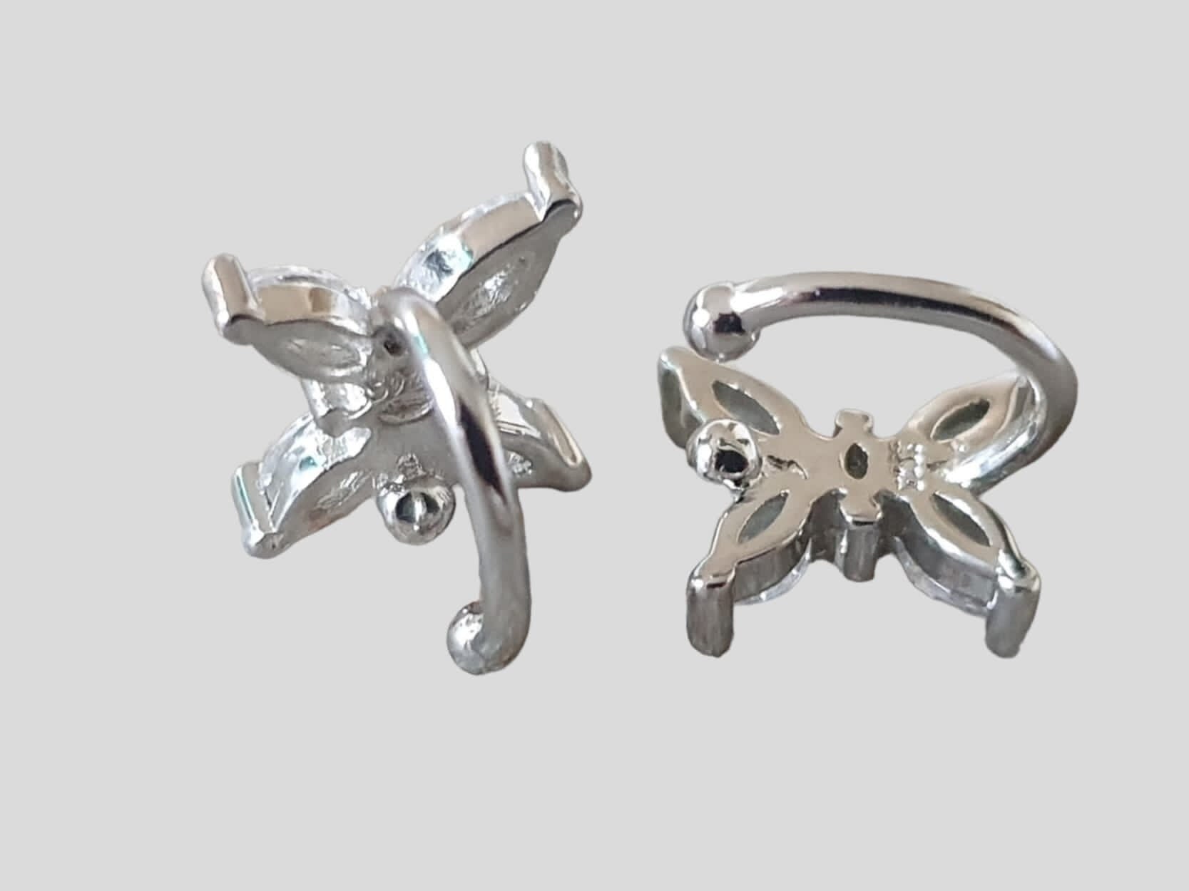 Silver Swarovski Crystal Butterfly Clip-on Ear Cuff Earrings