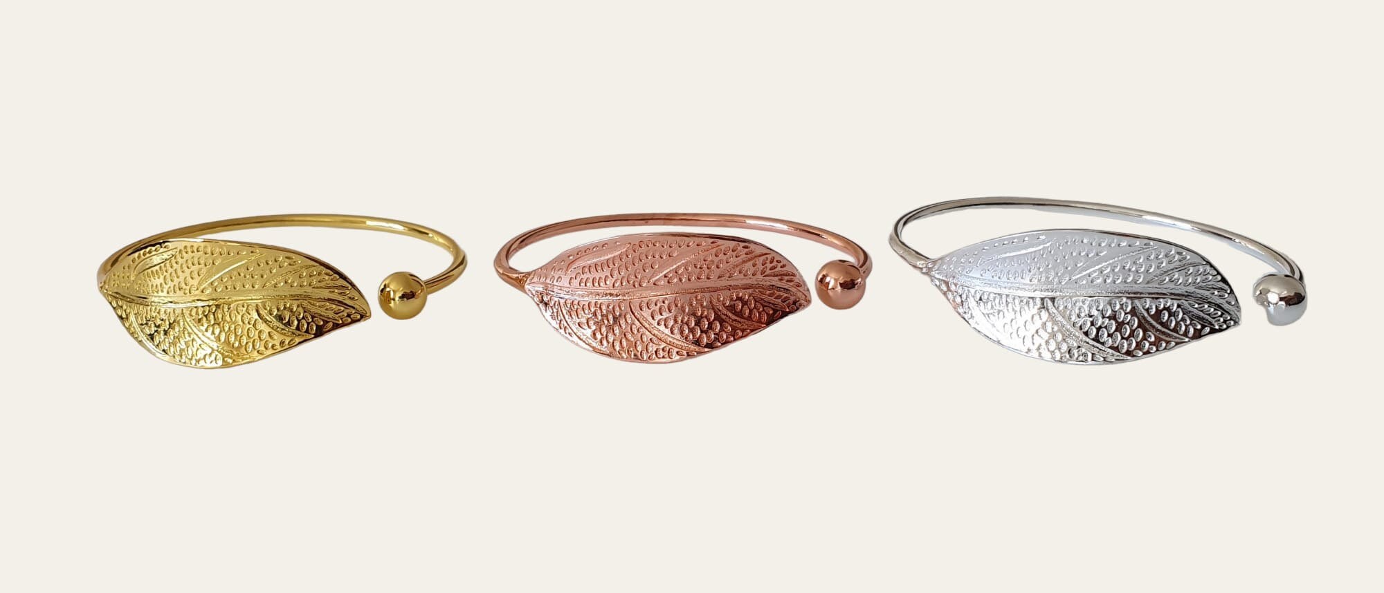 Rose Gold Leaf Shape Textured Bangle