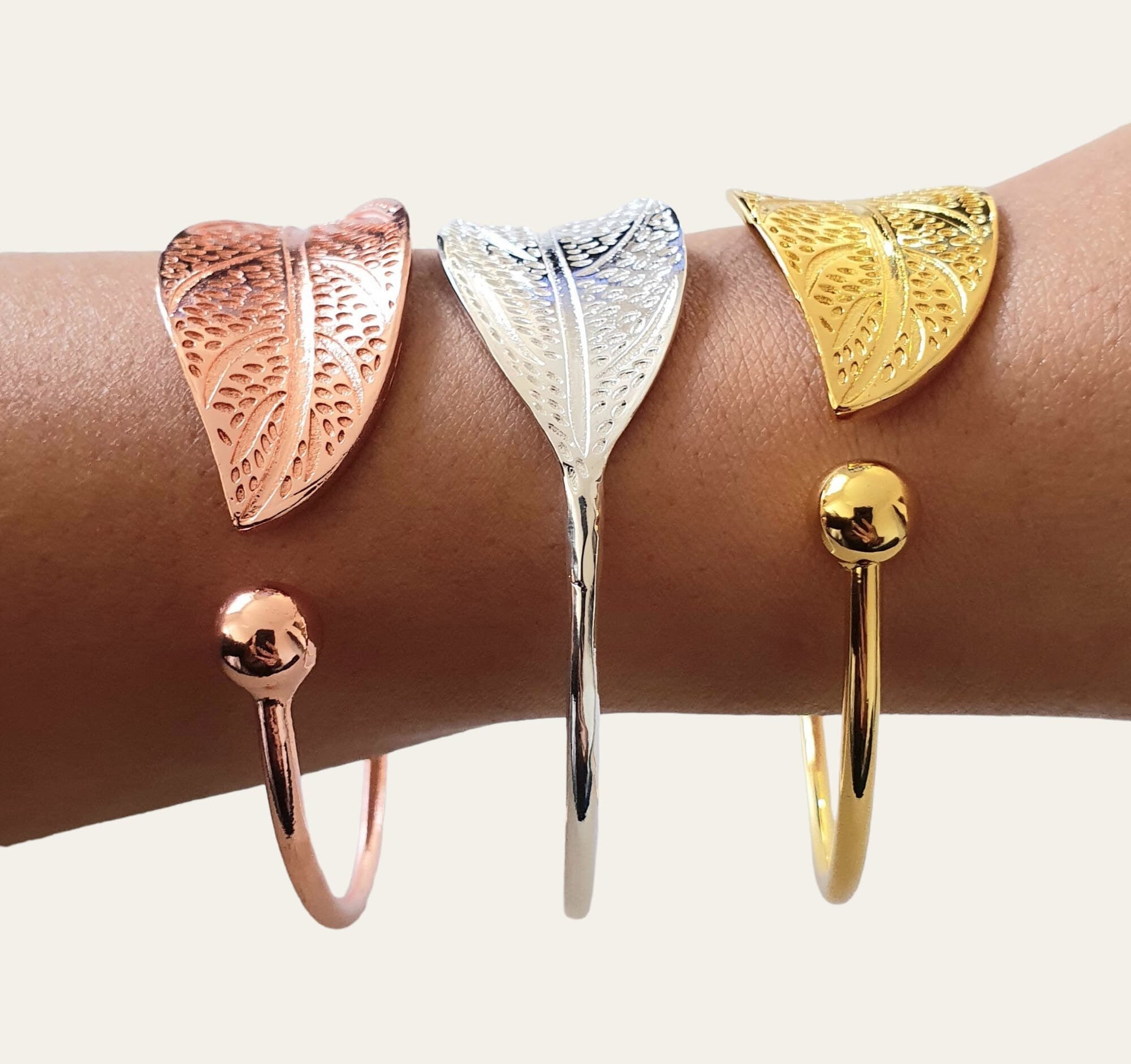 Rose Gold Leaf Shape Textured Bangle