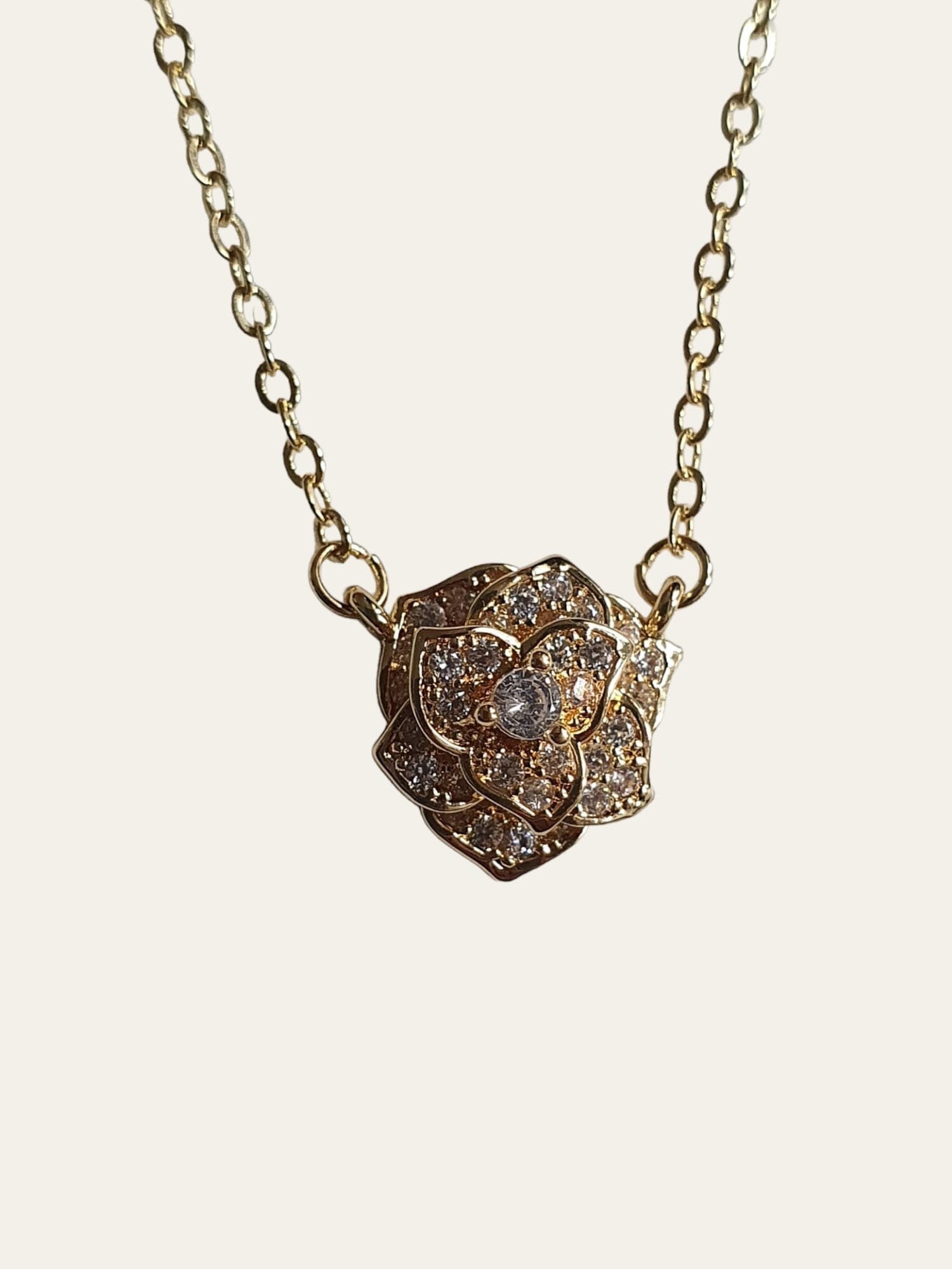 Rose Gold Swarovski Crystal Rose Flower Layered Pendant Necklace