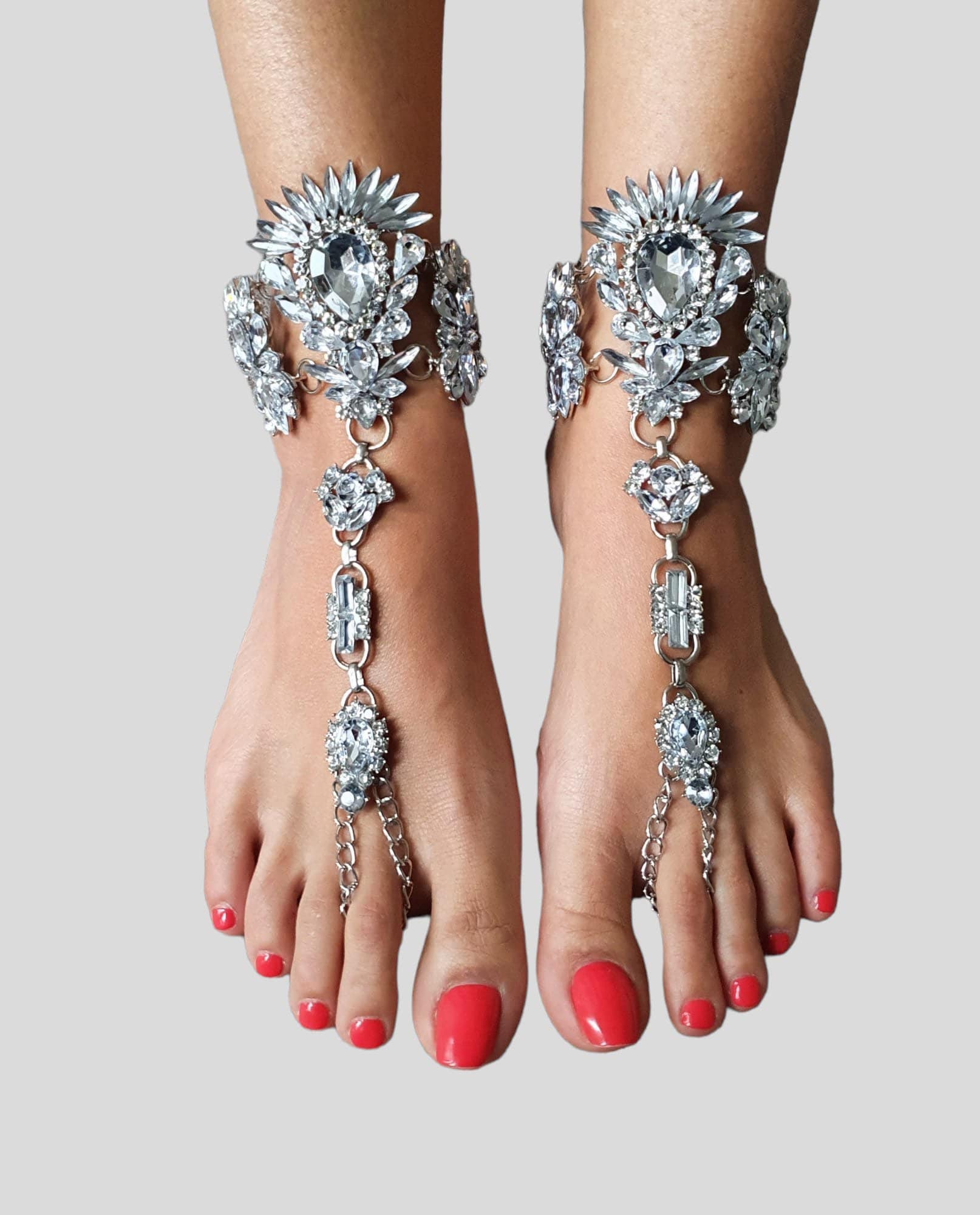 Silver Large Boho Swarovski Crystal Foot Anklet Jewellery