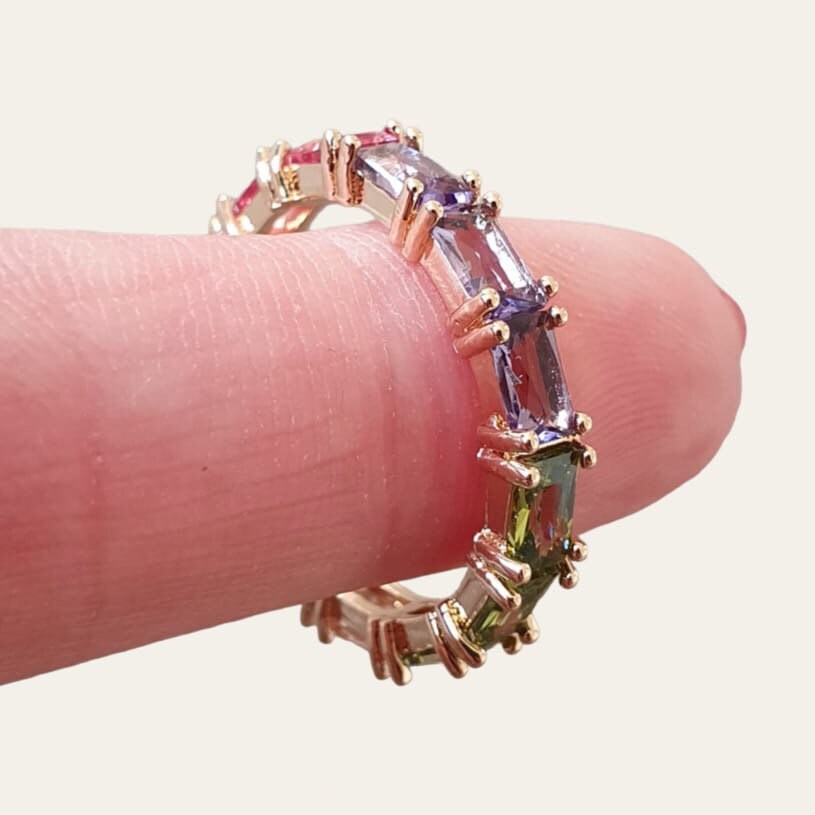 Gold Multi Coloured Swarovski Crystal Thin Ring