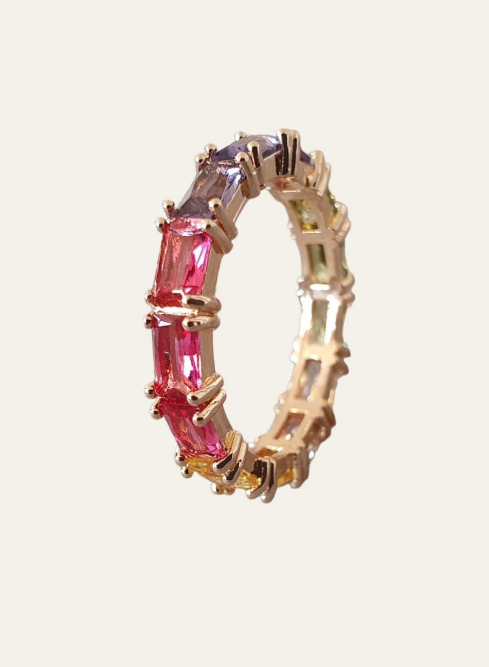 Gold Multi Coloured Swarovski Crystal Thin Ring