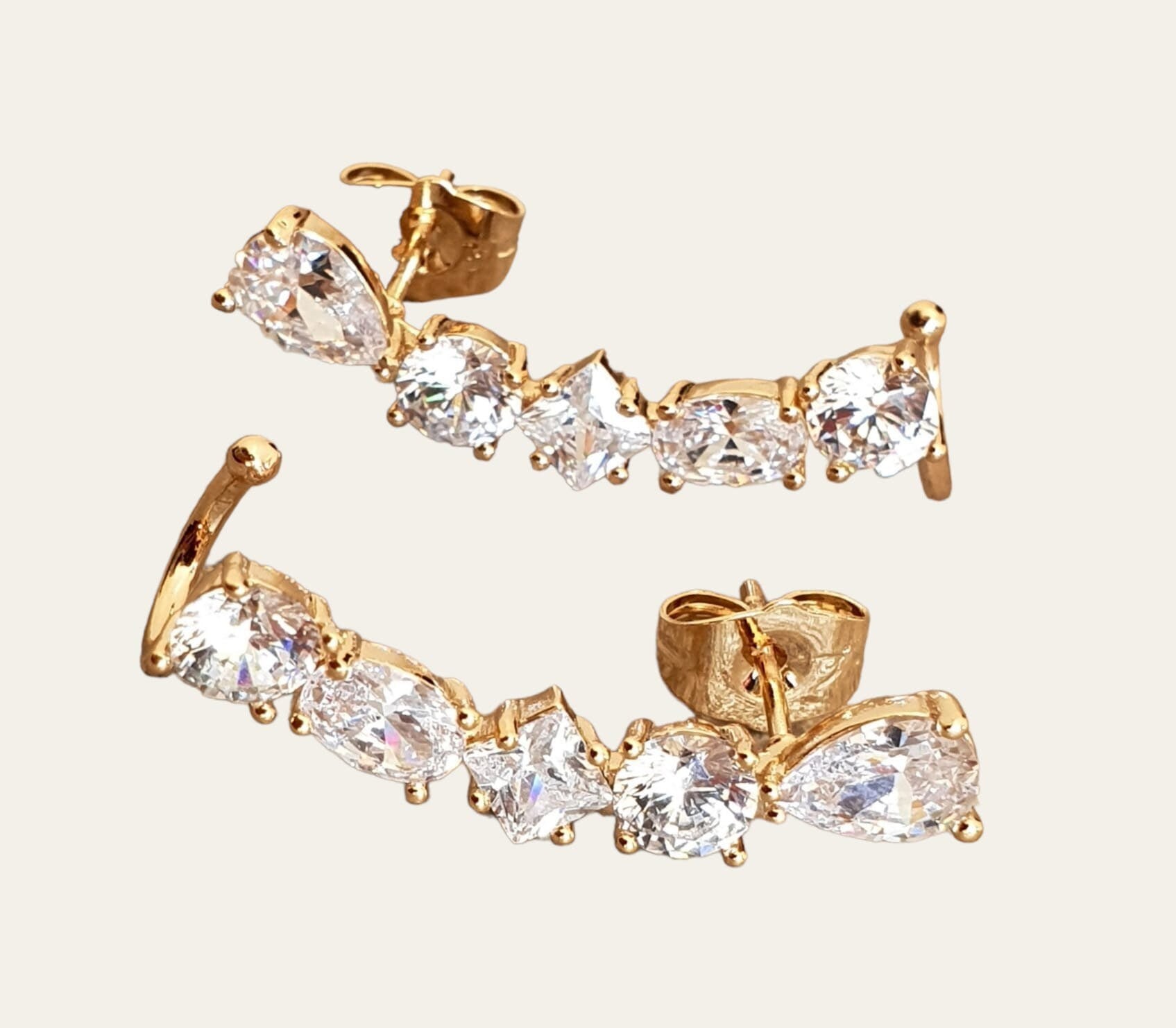 Gold Swarovski Crystal Water Drop Ear Climber Earrings