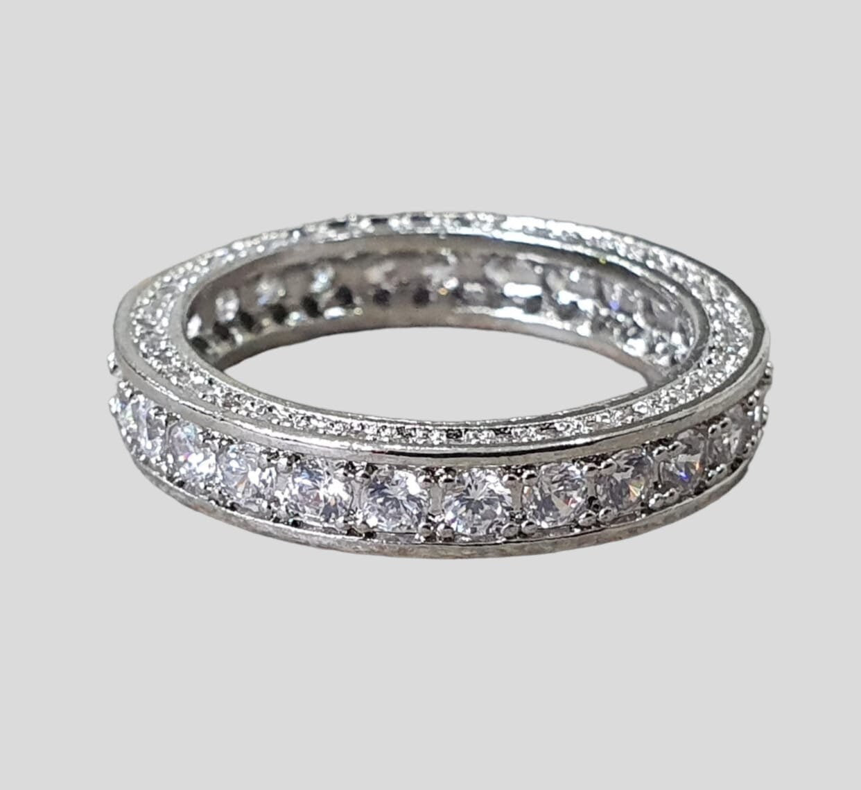 Silver Round Swarovski Crystal Eternity Engagement Ring