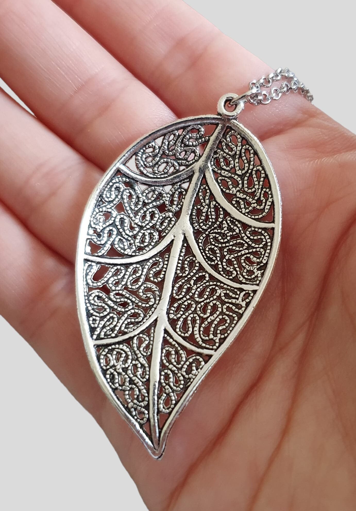 Silver Cut Out Real Dipped Leaf Pendant and Necklace
