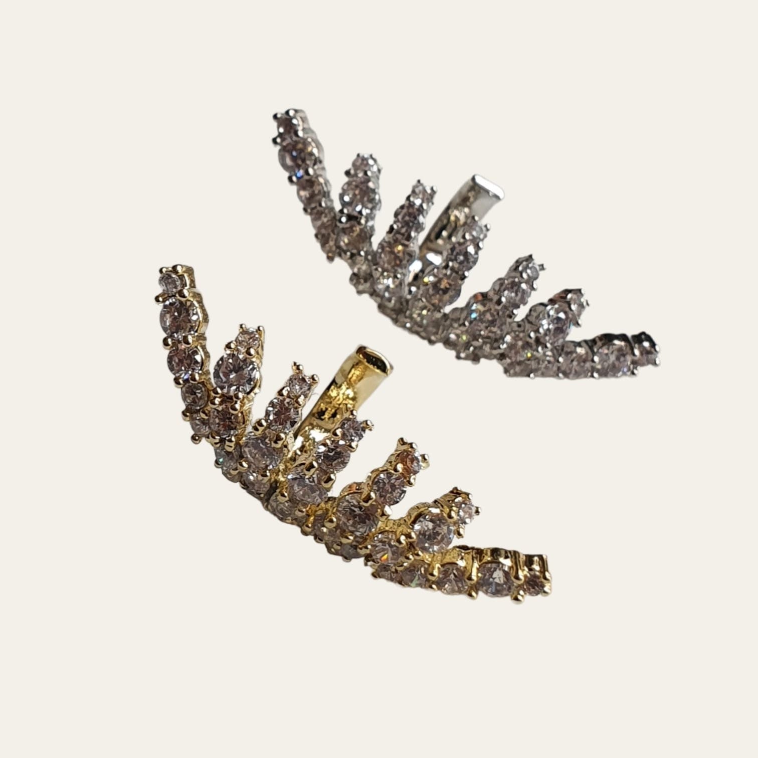 Gold Long Swarovski Crystal Leaf Climber Ear Cuff Earring