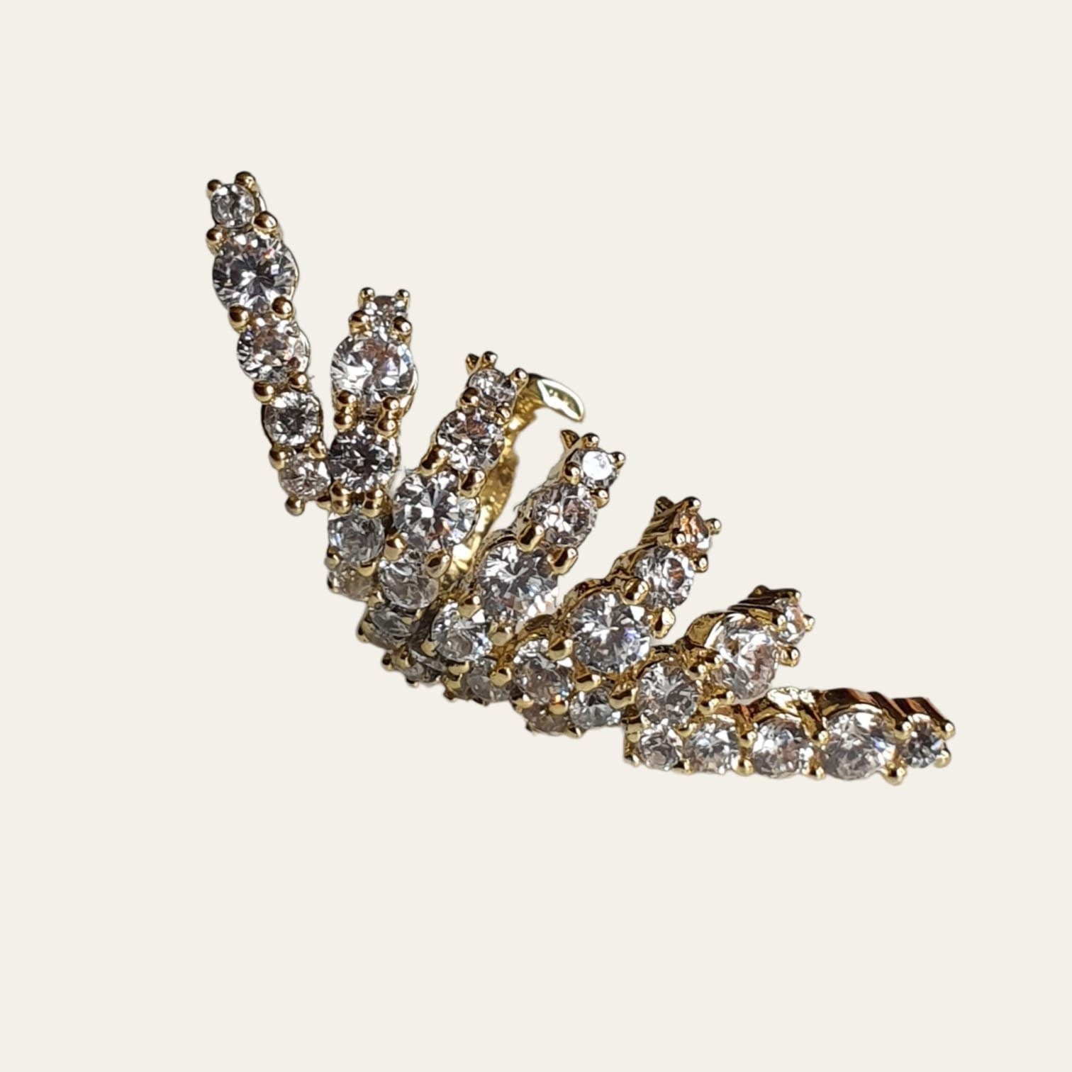 Gold Long Swarovski Crystal Leaf Climber Ear Cuff Earring