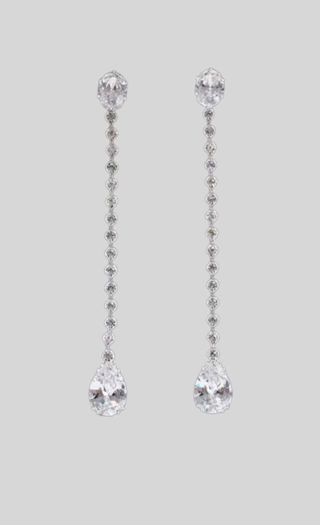 Silver Long Water Drop Swarovski Crystal Earrings