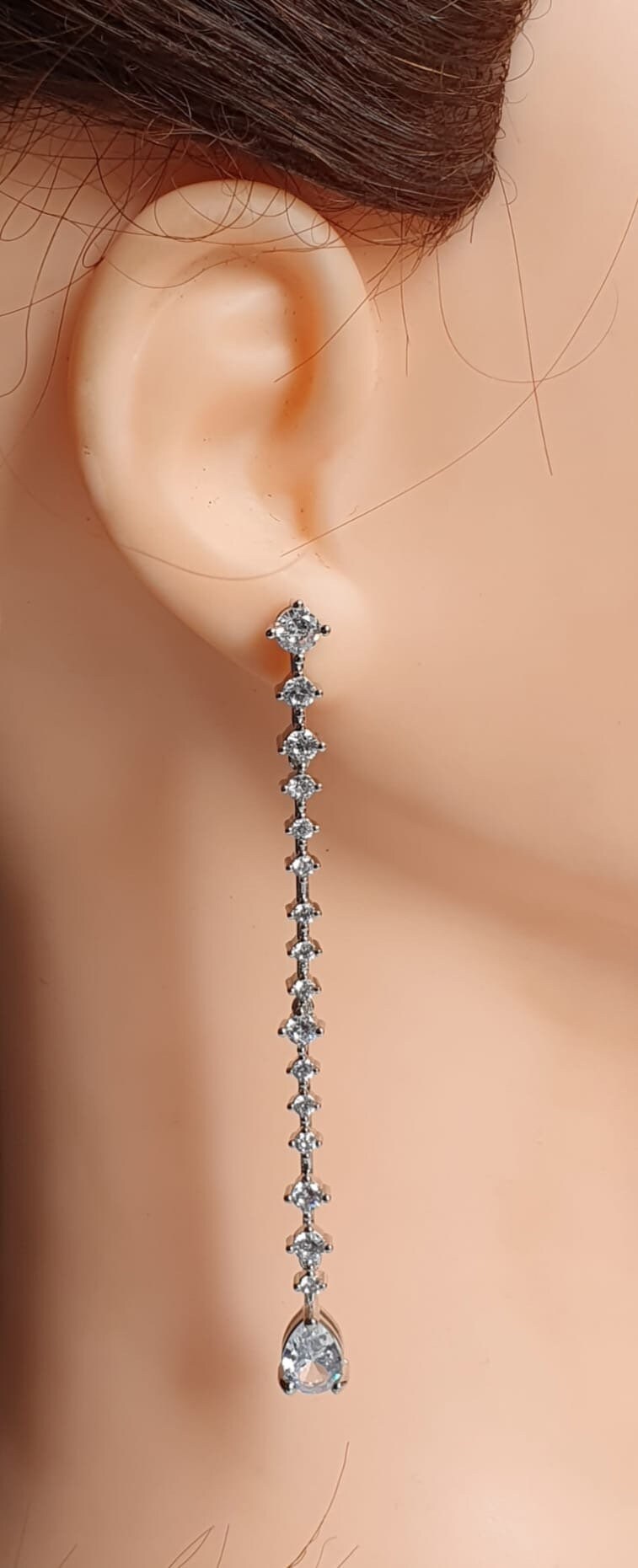 Silver Long Swarovski Crystal Water Drop Earrings