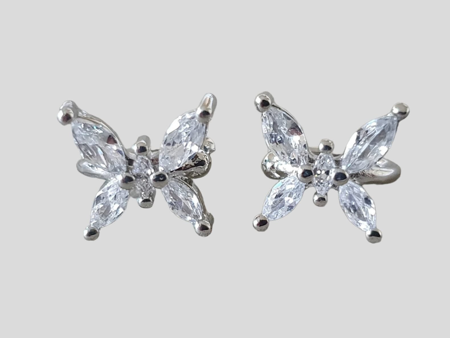 Silver Swarovski Crystal Butterfly Clip-on Ear Cuff Earrings