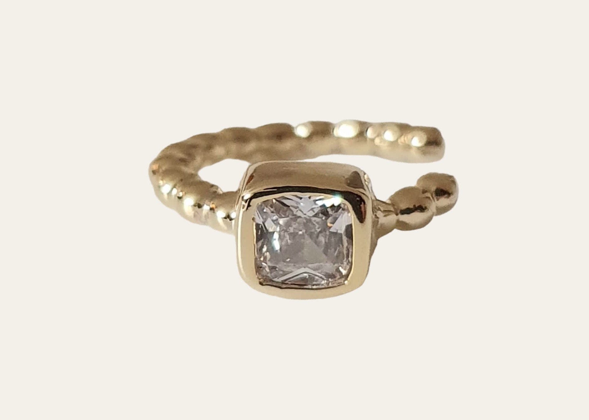 Small Gold Plated Square Swarovski Crystal Slide on Ear Cuff