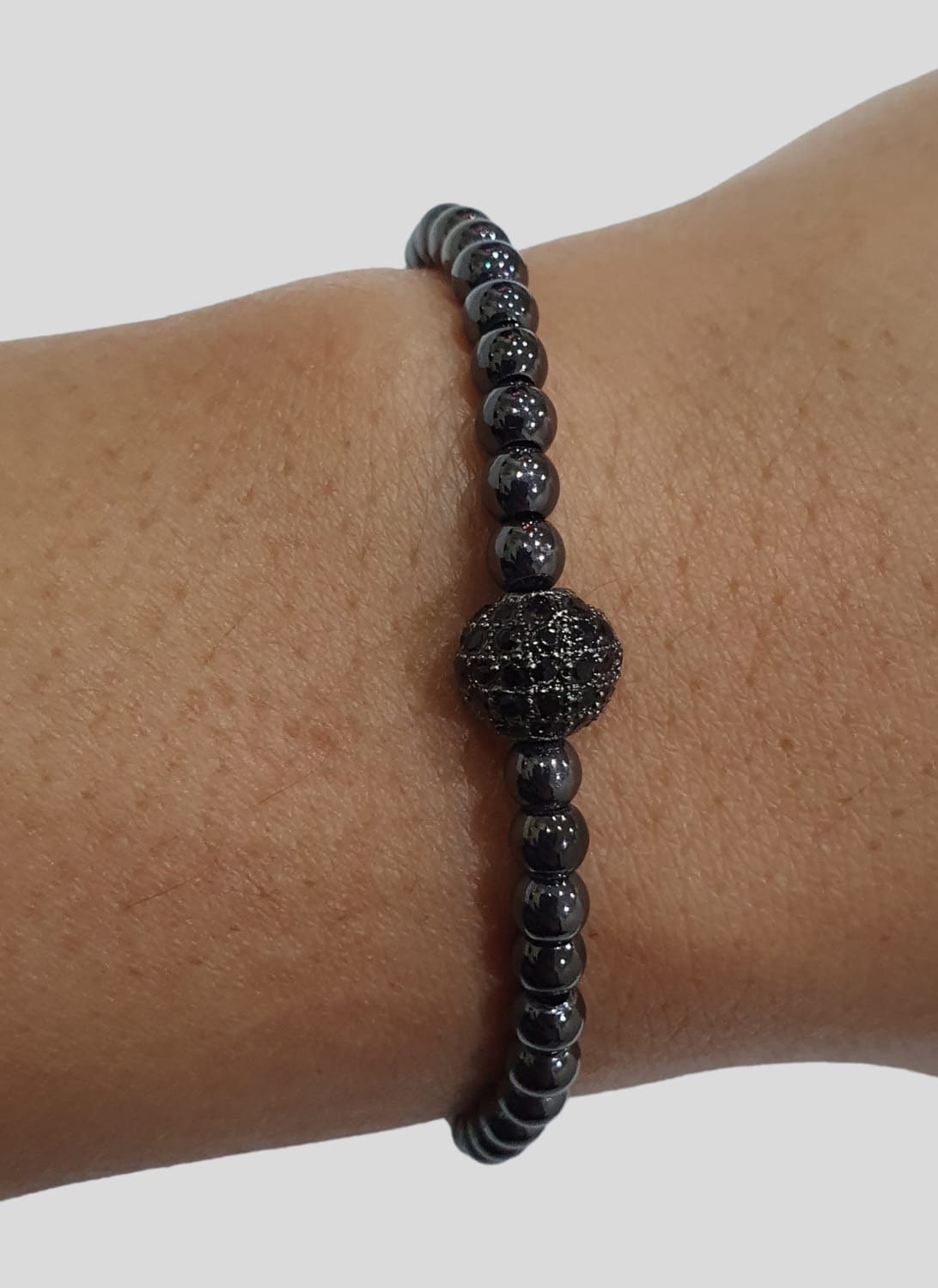 Black Crystal Beaded Ball Charm Adjustable Bracelet