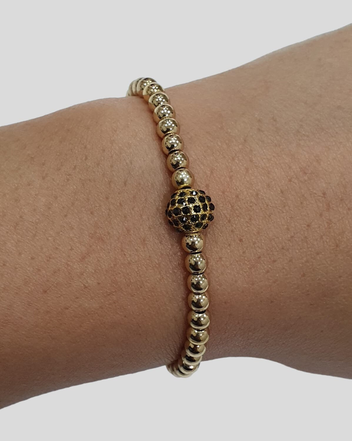 Gold Crystal Beaded Ball Charm Adjustable Bracelet