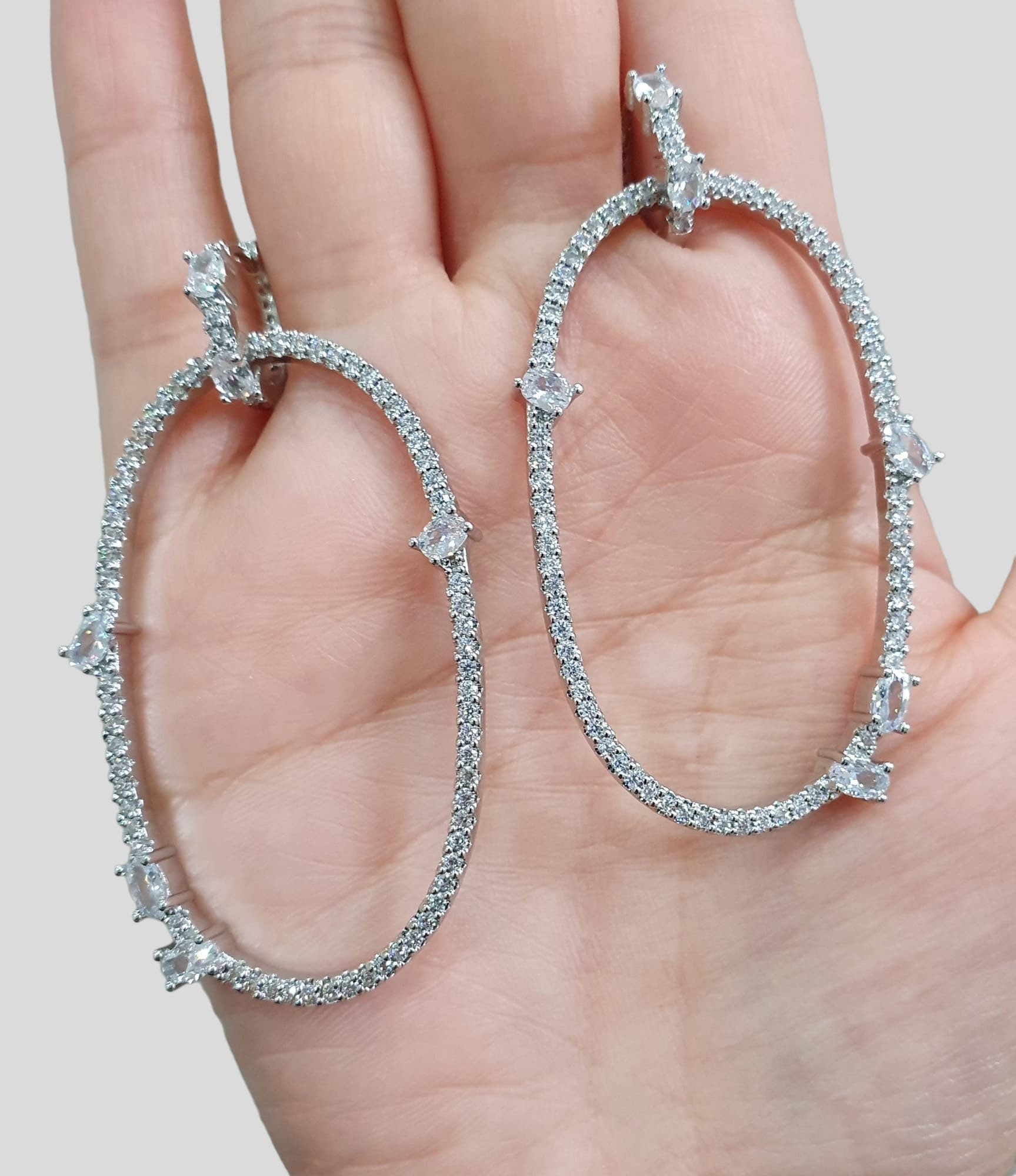 Silver Swarovski Crystal Double Oval Drop Hoop Earrings