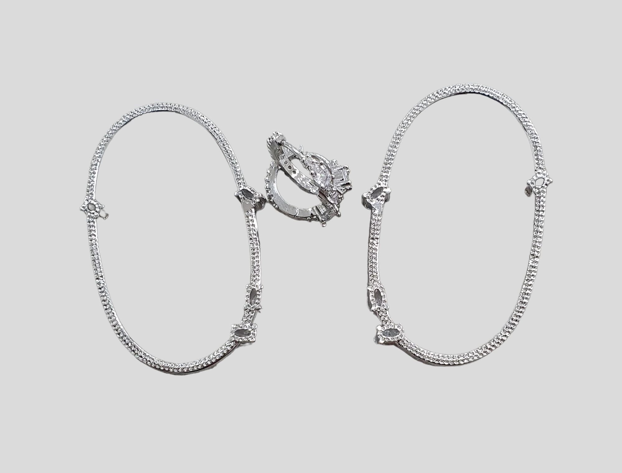 Silver Swarovski Crystal Double Oval Drop Hoop Earrings