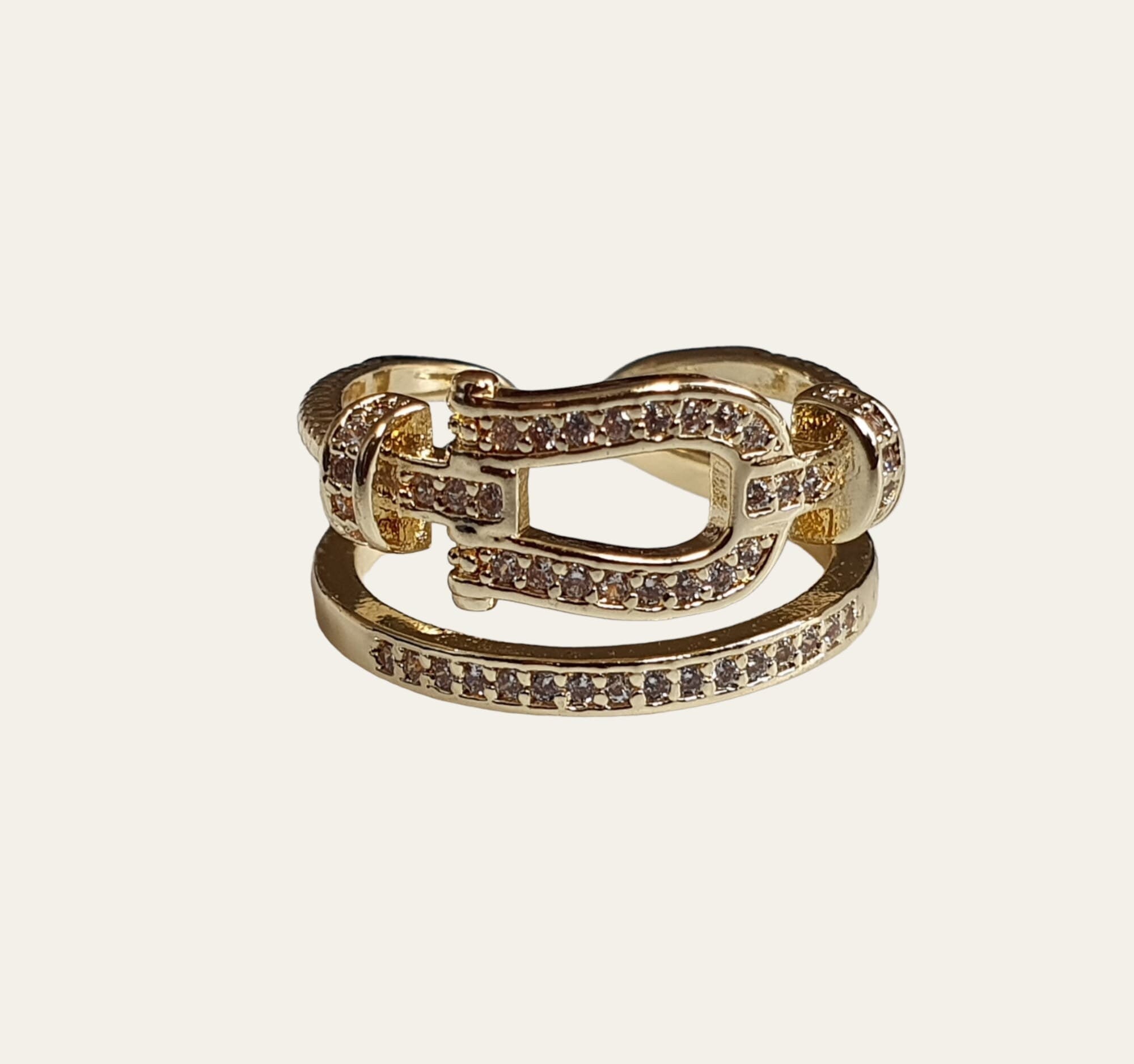 Dull Gold Swarovski Crystal Double Stackable Ring
