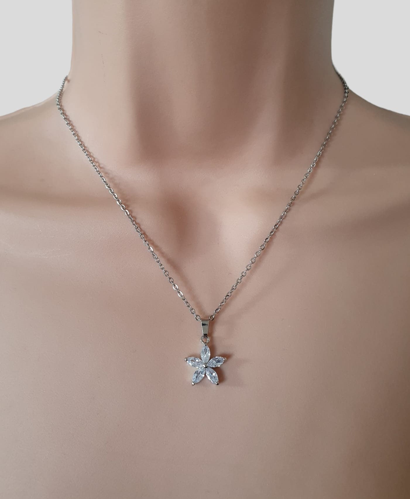 Silver Flower Swarovski Crystal Star Necklace And Pendant