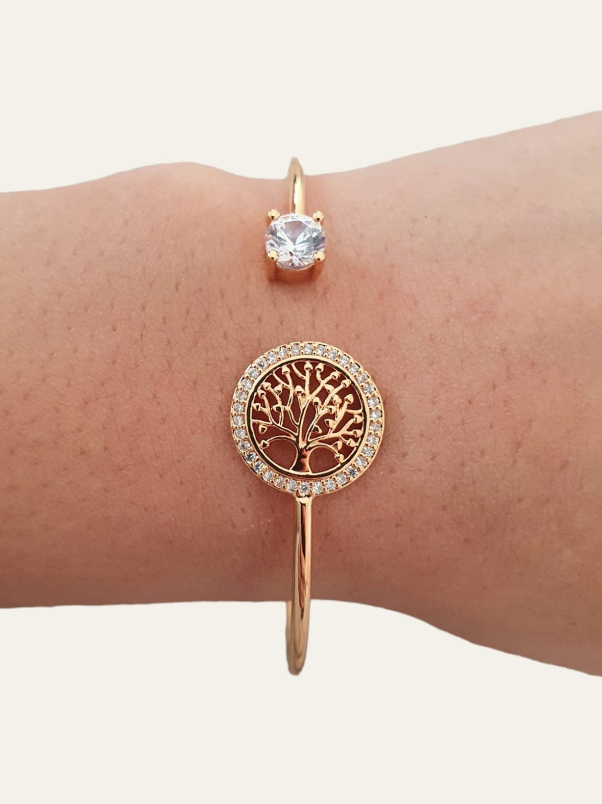 Gold Tree of Life Open Adjustable Cuff Bangle