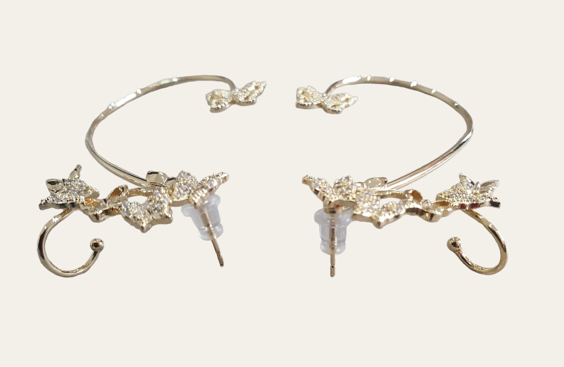 Large Gold Swarovski Crystal Butterfly Ear Climber Cuff Earrings