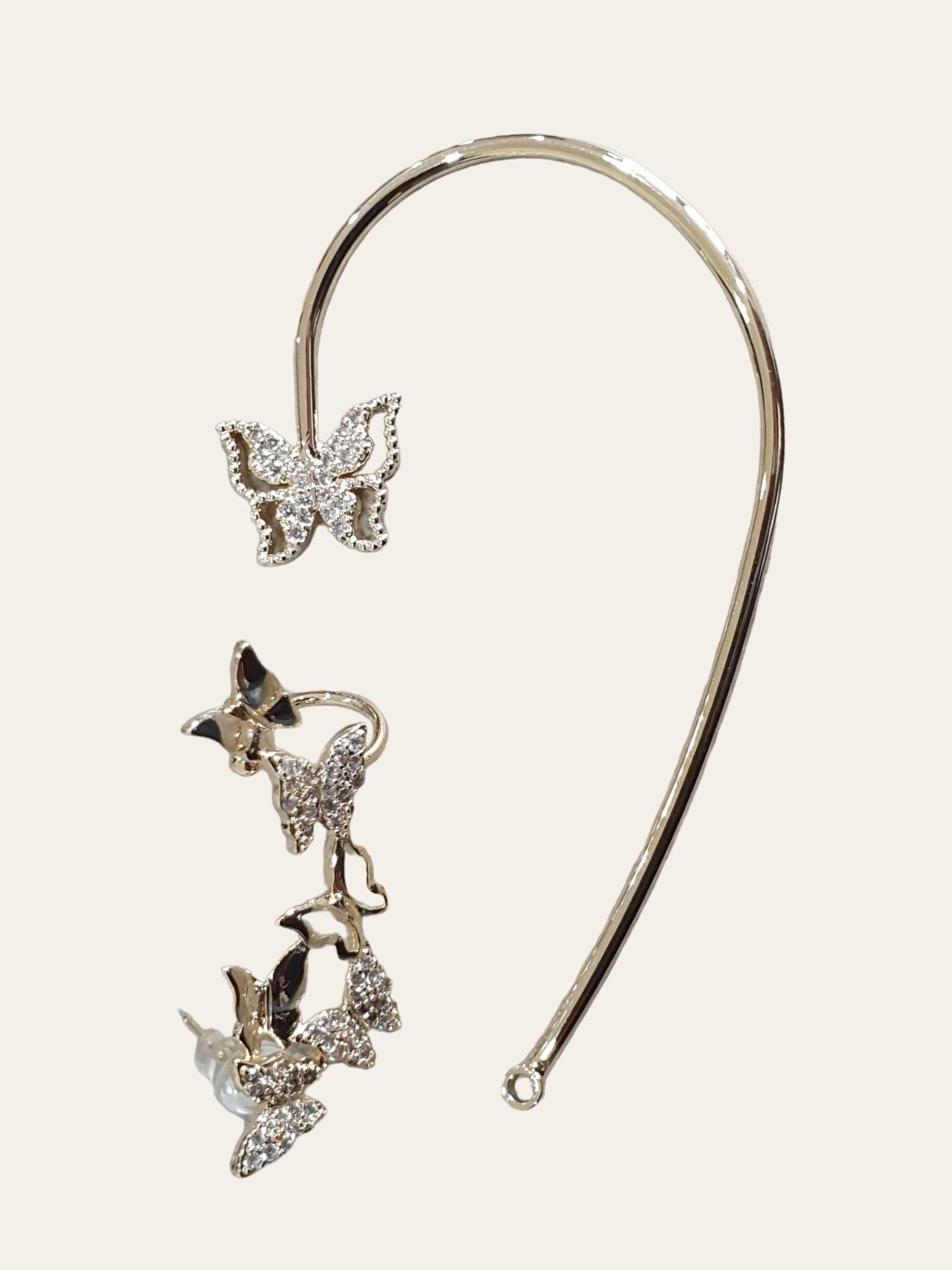 Large Gold Swarovski Crystal Butterfly Ear Climber Cuff Earrings