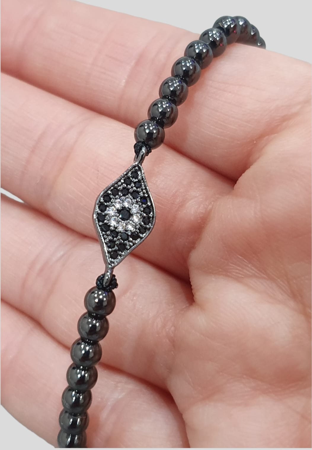 Black Evil Eye Swarovski Crystal Beaded Adjustable Bracelet