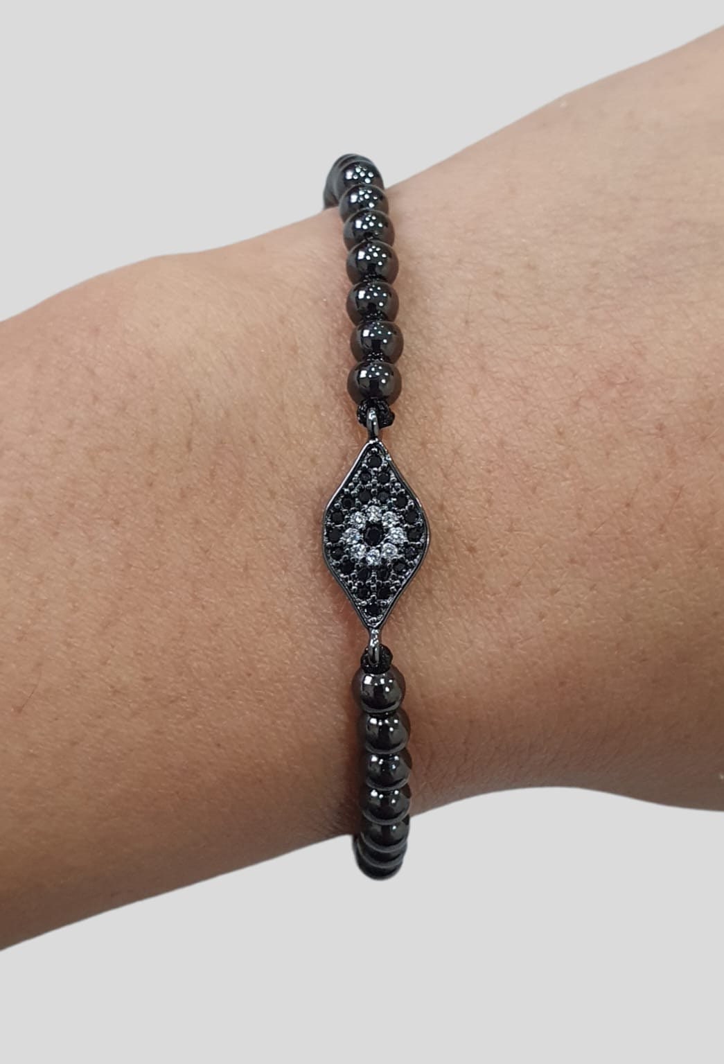 Black Evil Eye Swarovski Crystal Beaded Adjustable Bracelet