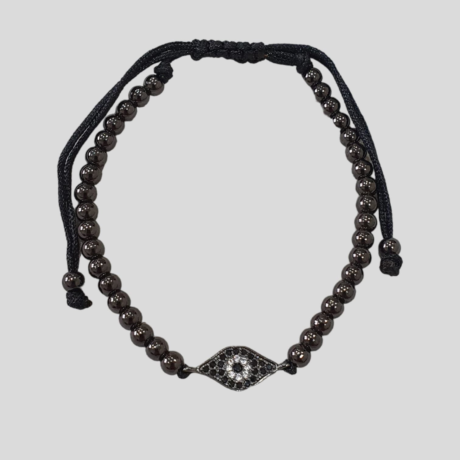 Black Evil Eye Swarovski Crystal Beaded Adjustable Bracelet