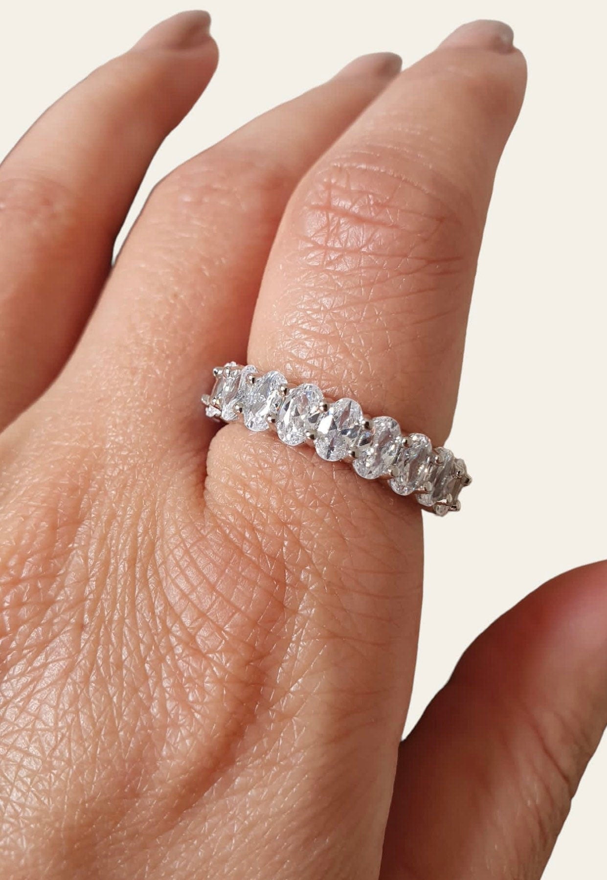 Silver Oval Crystal 925 Engagement Eternity Ring