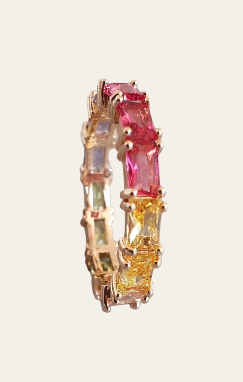 Gold Multi Coloured Swarovski Crystal Thin Ring