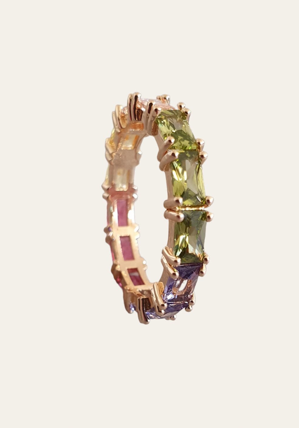 Gold Multi Coloured Swarovski Crystal Thin Ring