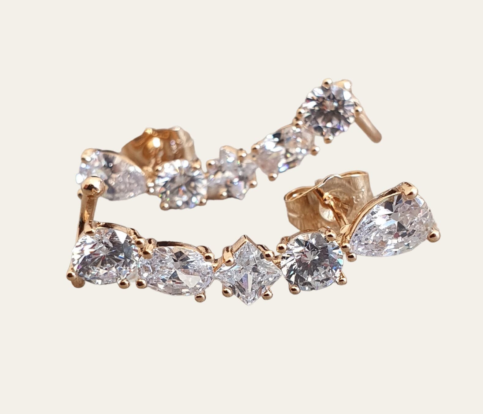 Gold Swarovski Crystal Water Drop Ear Climber Earrings