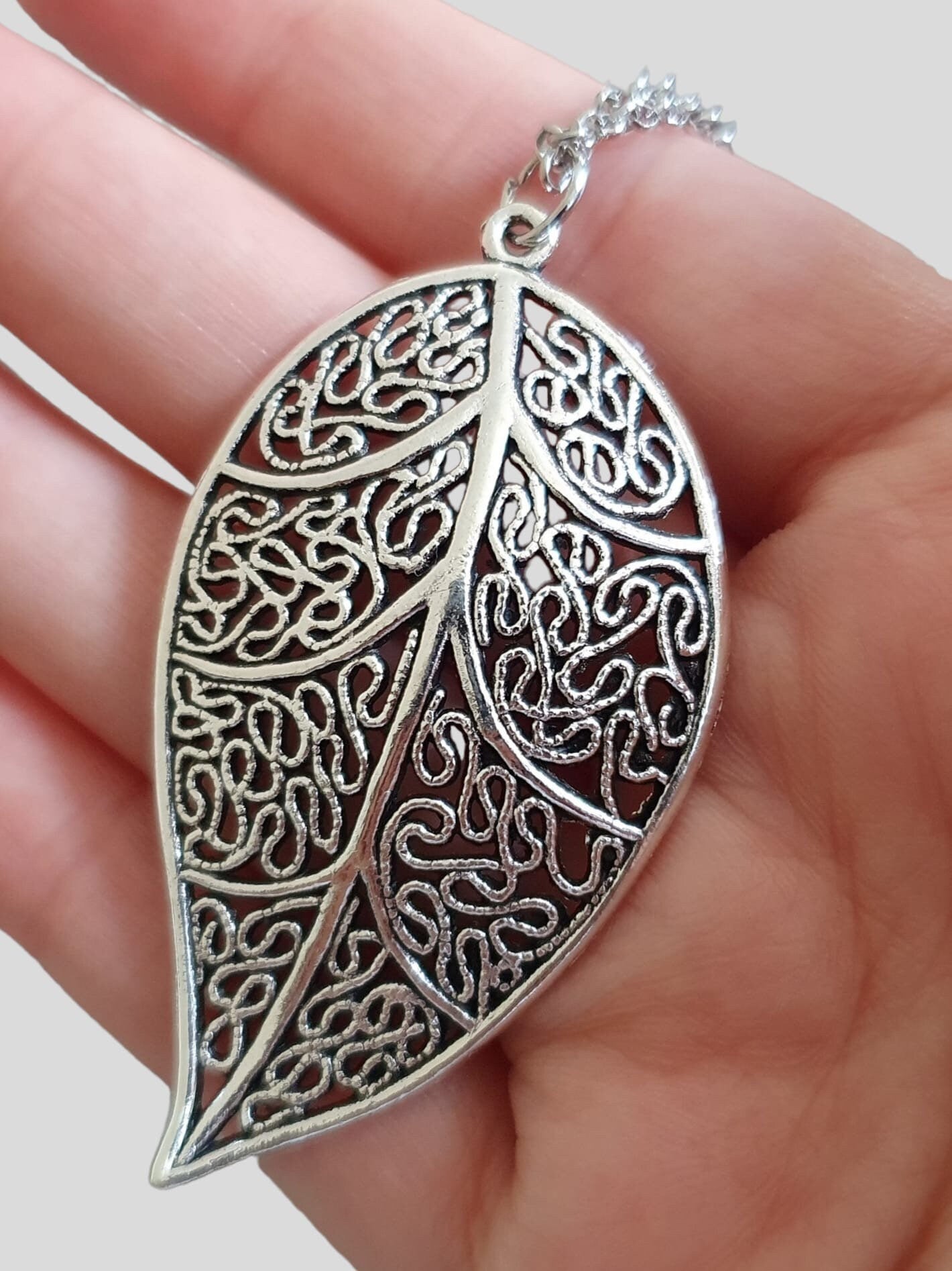 Silver Cut Out Real Dipped Leaf Pendant and Necklace