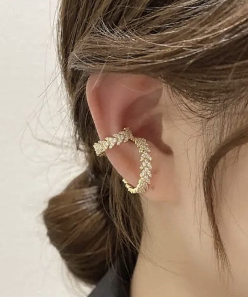 Large Silver Double Cuff Swarovski Crystal Slide On Ear Cuff Earring