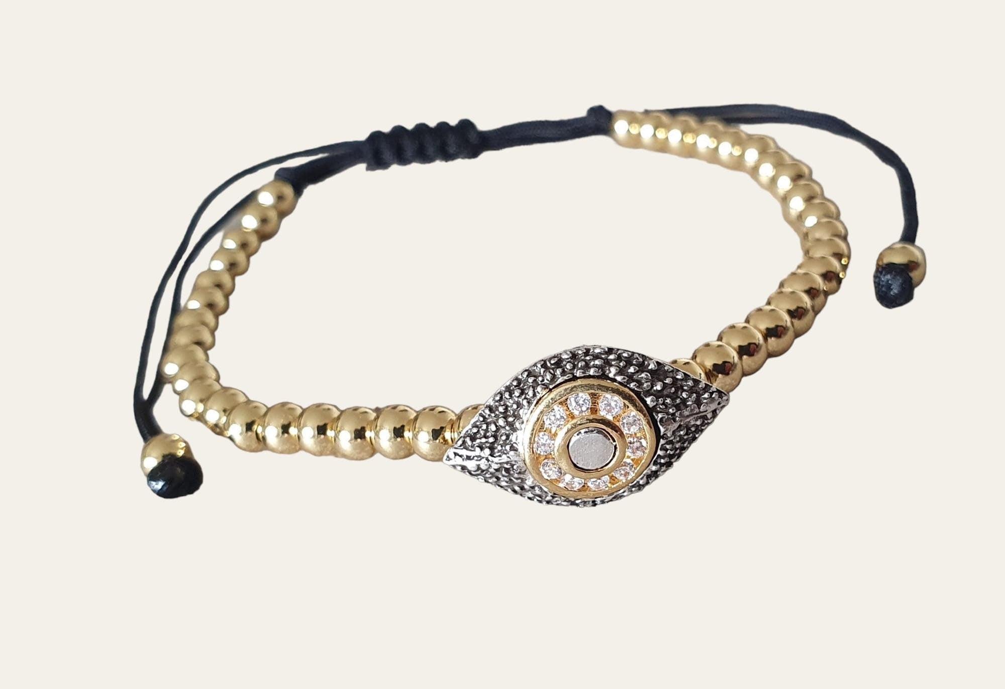 Gold Silver Swarovski Crystal Evil Eye Beaded Bracelet