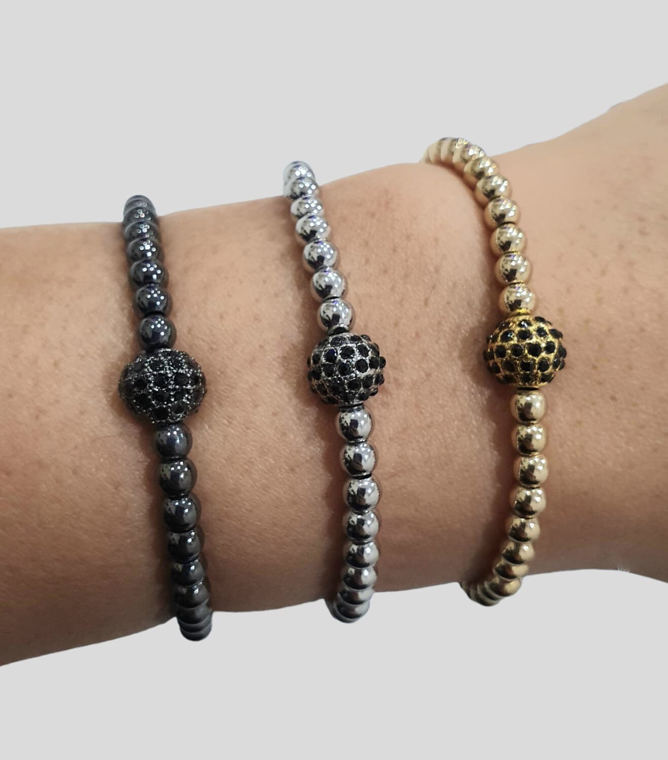 Gold Crystal Beaded Ball Charm Adjustable Bracelet