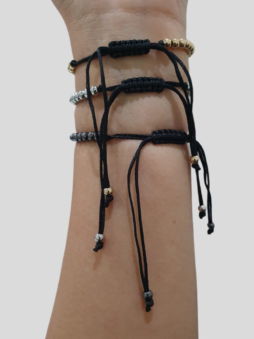 Gold Crystal Beaded Ball Charm Adjustable Bracelet