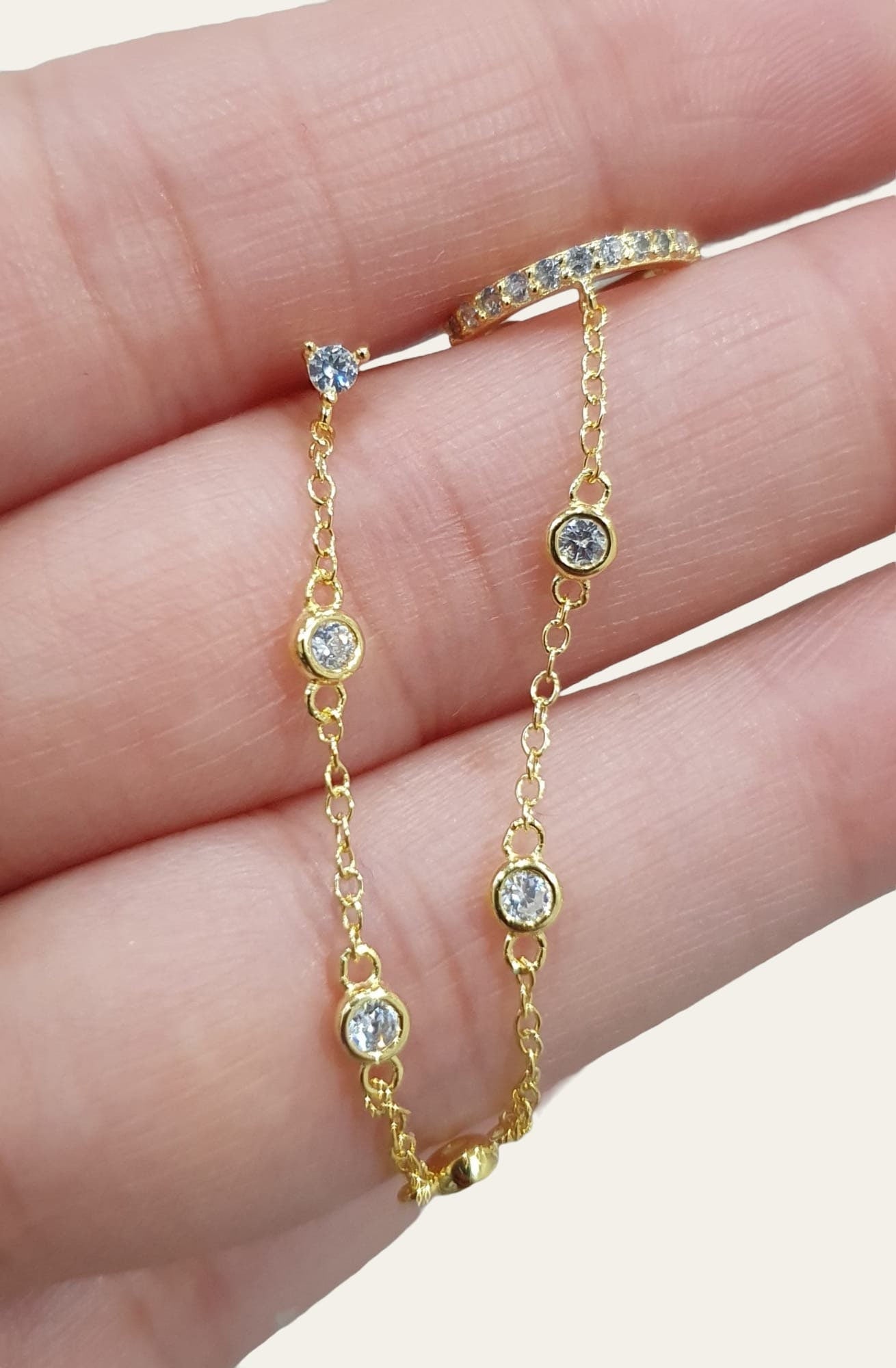 Gold finish 925 Swarovski Crystal Slide on Chain Ear Cuff Earring