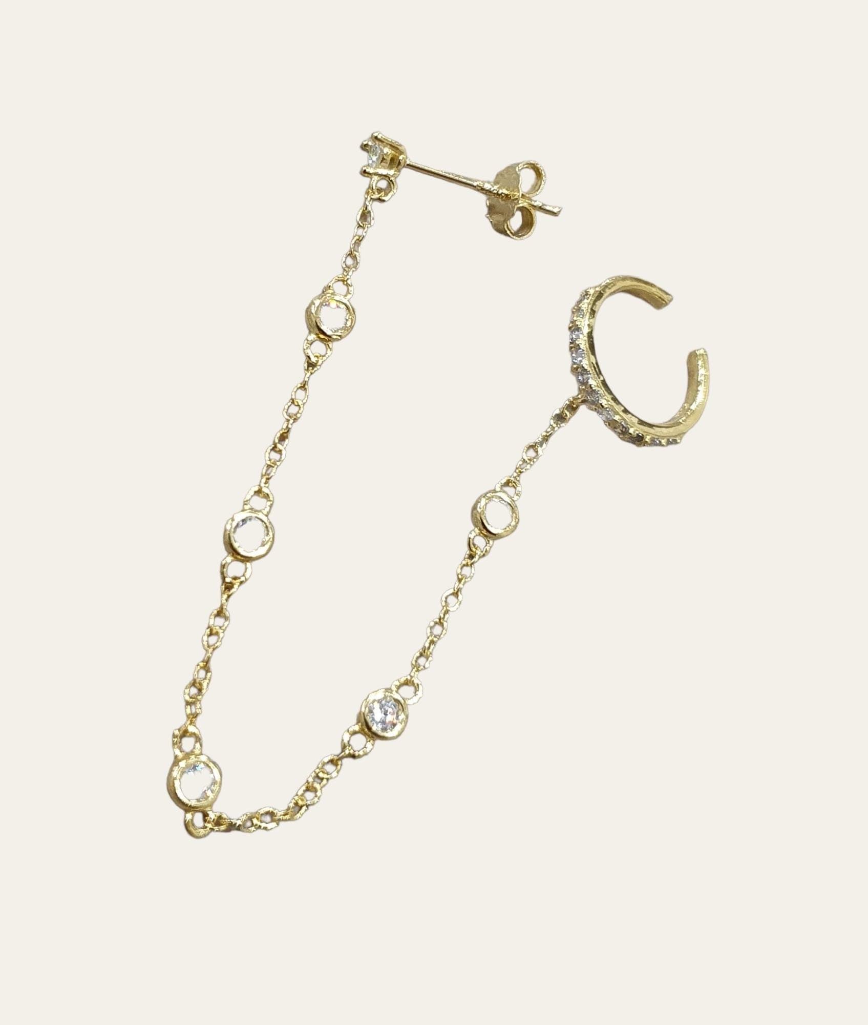 Gold finish 925 Swarovski Crystal Slide on Chain Ear Cuff Earring